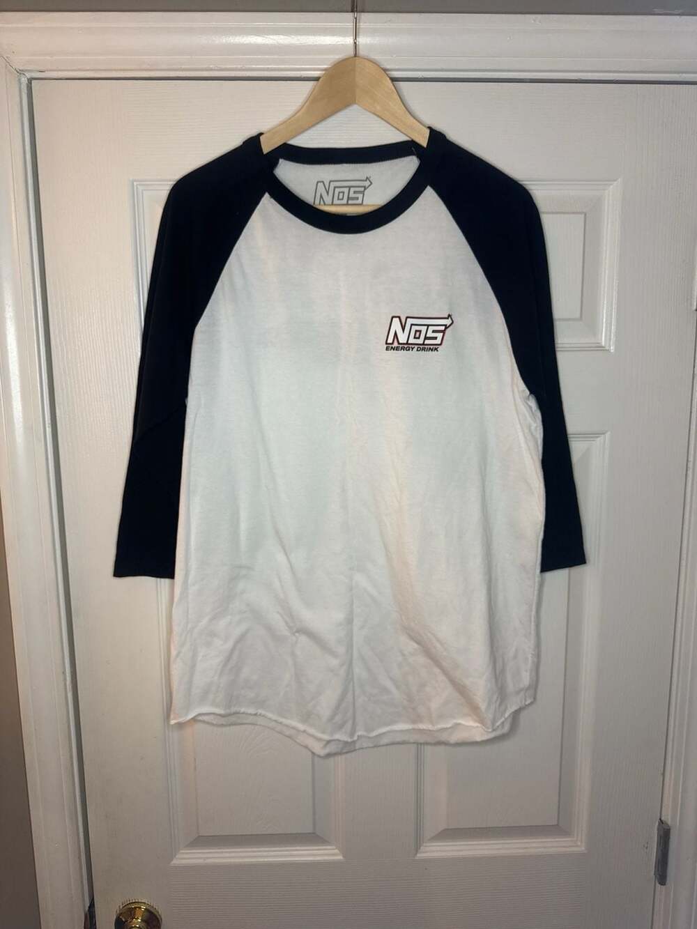 NOS Energy Drink High Performance Raglan Baseball Tee White and Black XL
